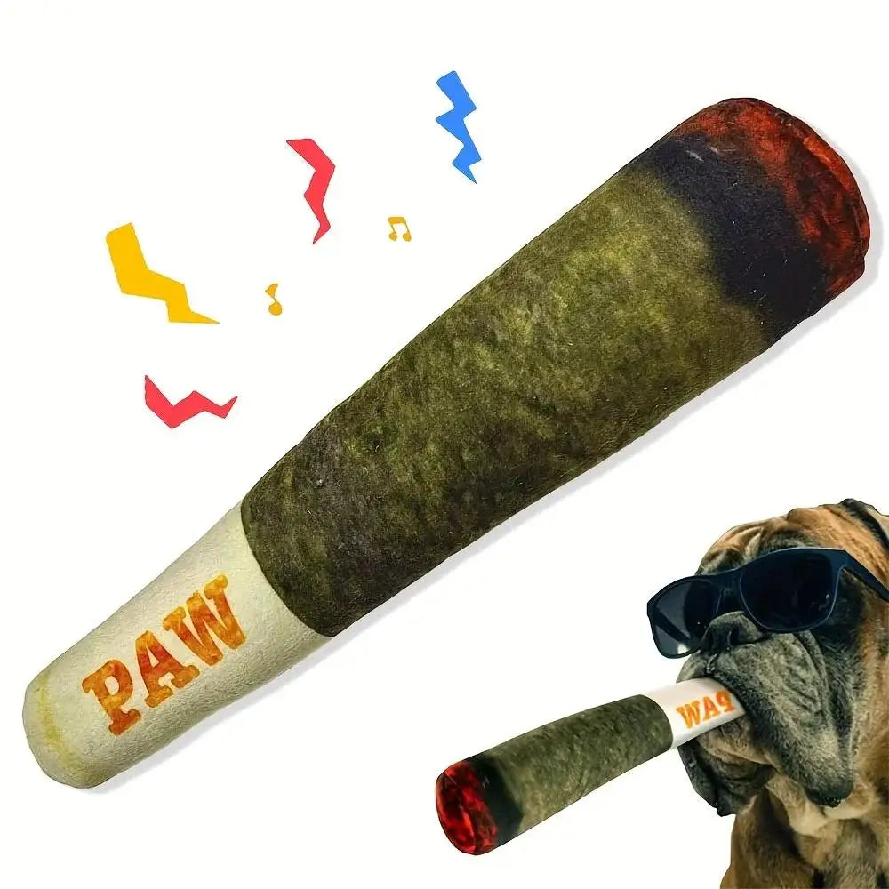 Indestructible Interactive Dog Cigar Toy - Squeaky Plush Chew for Small Dogs