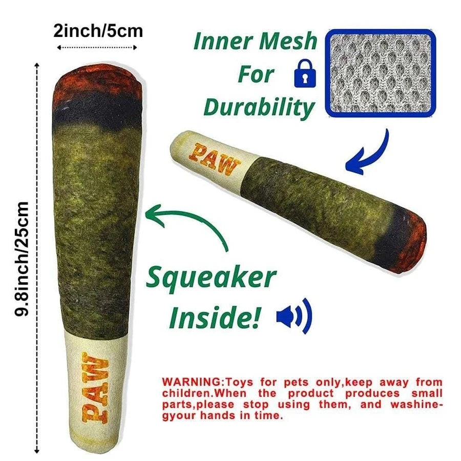 Indestructible Interactive Dog Cigar Toy - Squeaky Plush Chew for Small Dogs